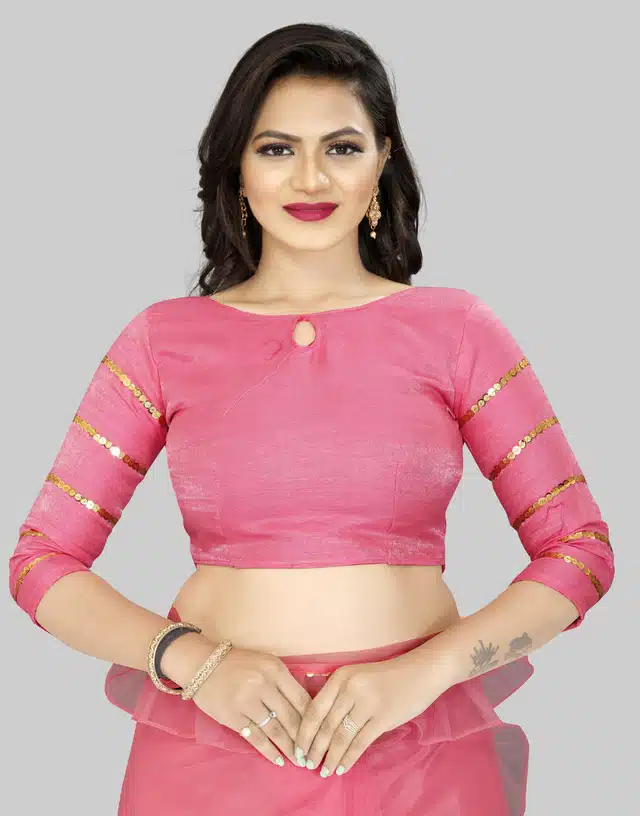 Saree with Unstitched Blouse for Women (Pink, 6.3 m)