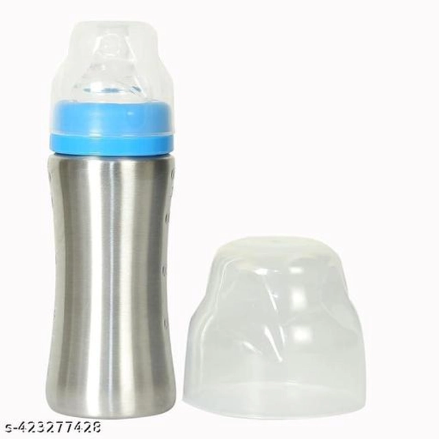 Stainless Steel Milk Bottle for Baby (Silver & Pink, 250 ml)