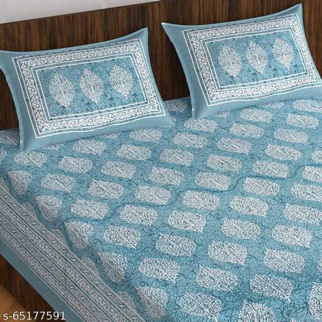 Jaipur Gate Cotton Double Bedsheet With 2 Pillow Covers (Blue, Queen Size) (A34)