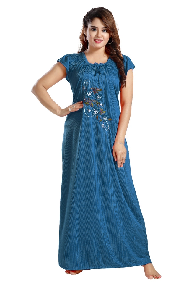 Satin Printed Feeding Nighty for Women (Blue, Free Size)