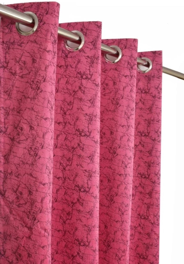 Velvet Printed Window & Door Curtains (Pack of 2) (Pink, 5 feet)