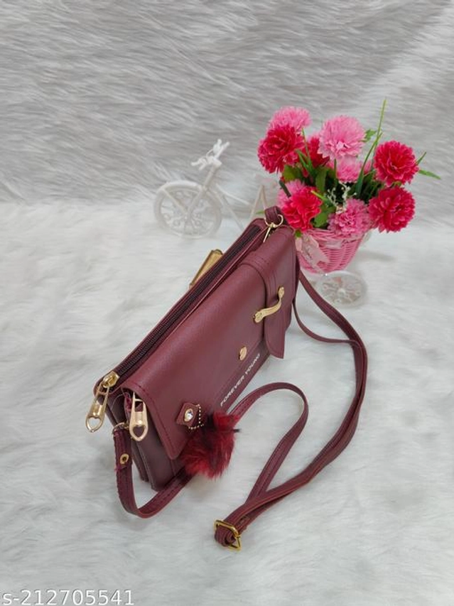 PU Sling Bag for Women (Maroon)