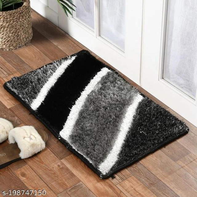 Cotton Door Mat (Black & Grey, 18x36 inches)