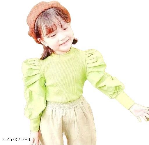 Cotton Solid Top for Girls (Green, 4-5 Years)