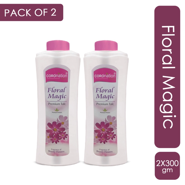 Coronation Herbal Floral Magic Talc Powder for Men & Women (Pack of 2, 300 g)