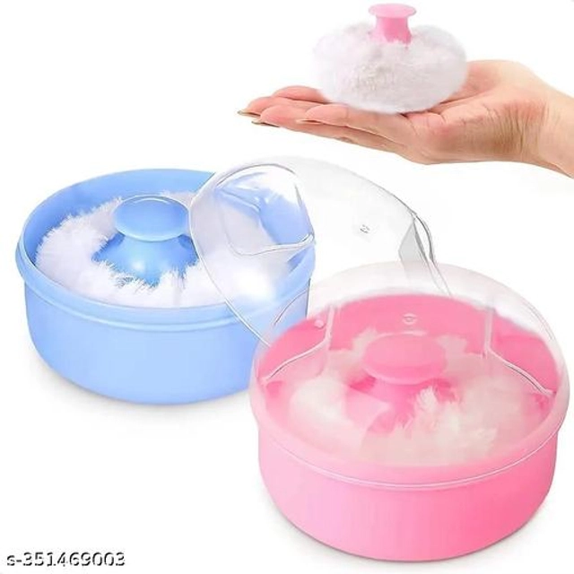 Lanellie Powder Puff with Container for Baby (Multicolor, Pack of 2)