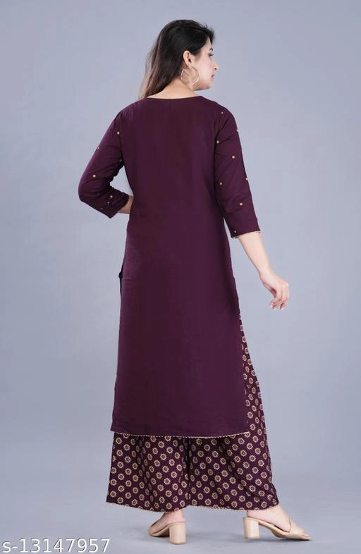 Rayon Embellished Kurti with Palazzo & Dupatta for Women (Maroon, M)