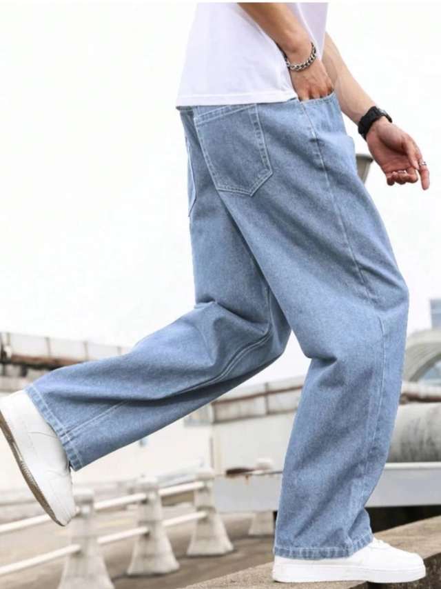 Denim Baggy Jeans for Men (Sky Blue, 28)