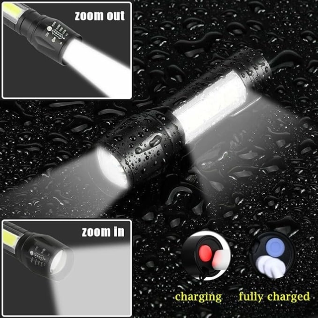 LED Rechargeable Waterproof COB Torch Light (Black, Pack of 1)