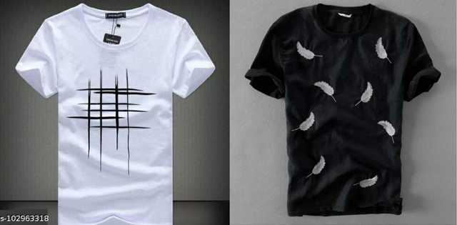 Ruggstar Cotton Blend Men's T-Shirt (Pack of 2) (Black & White, L) (FC-74)