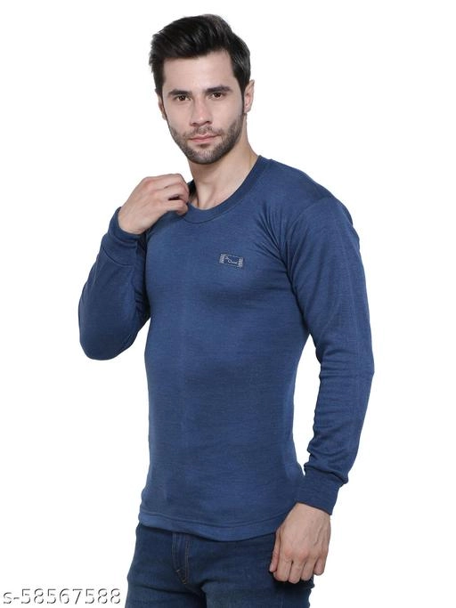 Cotton Thermal Topwear for Men (Blue, M)