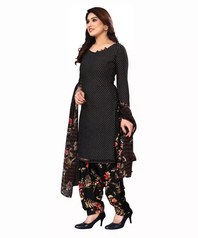 Crepe Unstitched Dress Material for Women (Black)