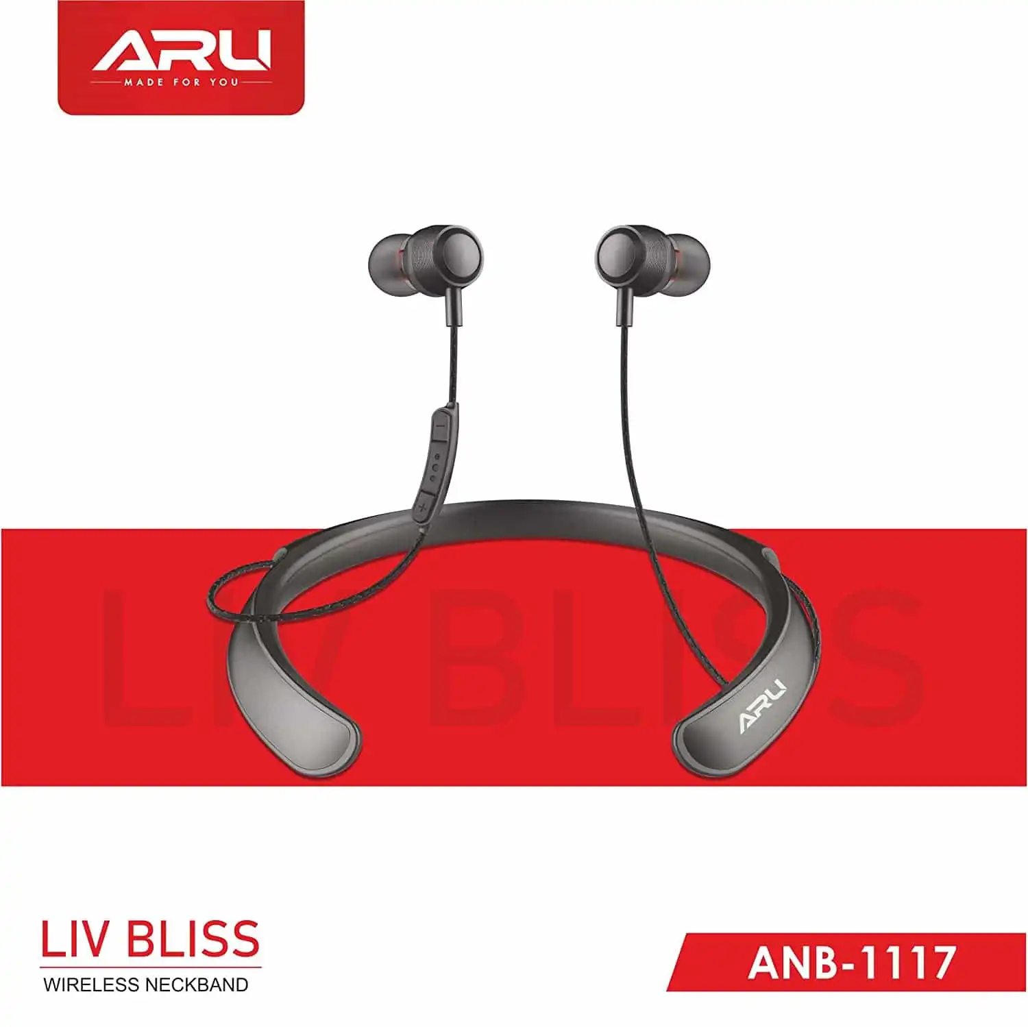 ARU ANB-1117 लिव ब्लिस वायरलेस नेकबैंड ब्लूटूथ हेडसेट विद माइक-ब्लैक