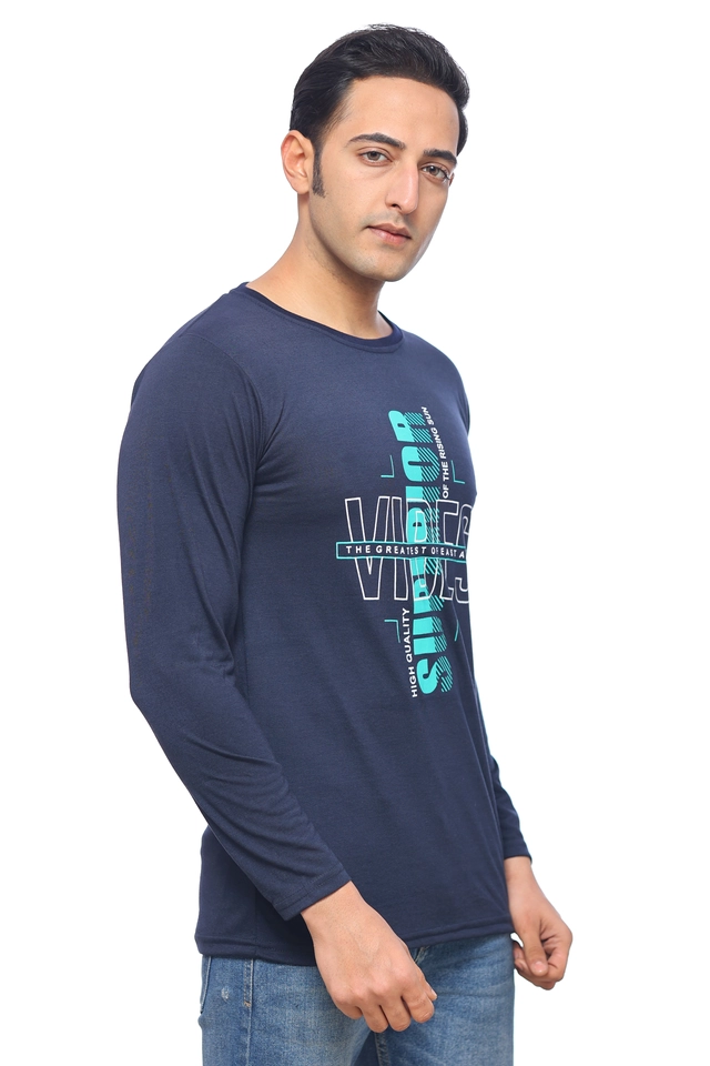 Round Neck Printed T-Shirt for Men (Navy Blue, M)