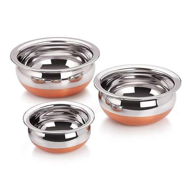 LEROYAL  Stainless Steel Copper Bottom Handi Pot Set (Set of 5 Pieces, 5500 ml)