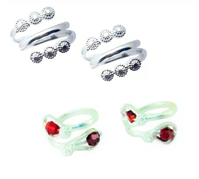 Designer Toe Ring Set for Women (Silver, Set of 2)