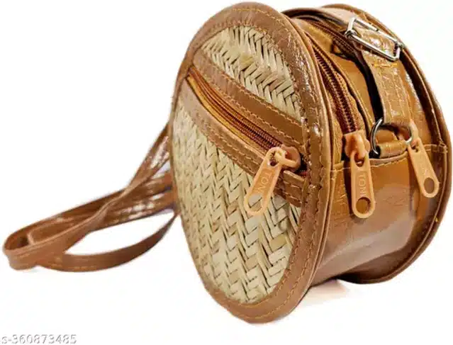 Hand Woven Round Sling Bags for Women (Brown)