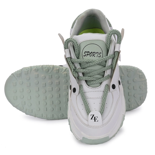 Sneakers for Men (Green & White, 6)