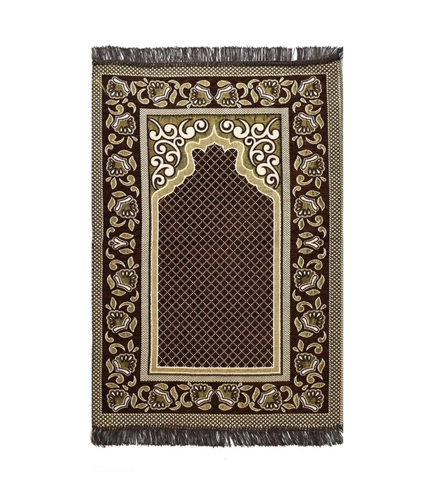 Velvet Chenille Super Soft Namaz Prayer Mat (Brown, 70x110 cm)