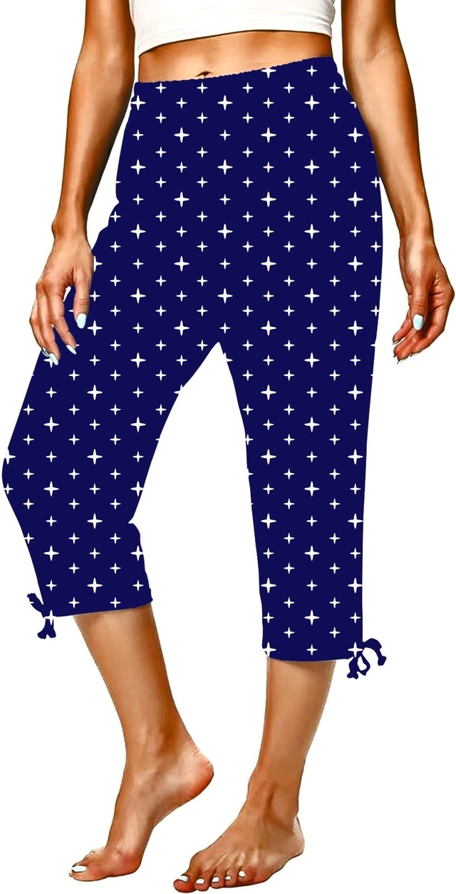 Cotton Printed Capris for Women (Navy Blue, L)