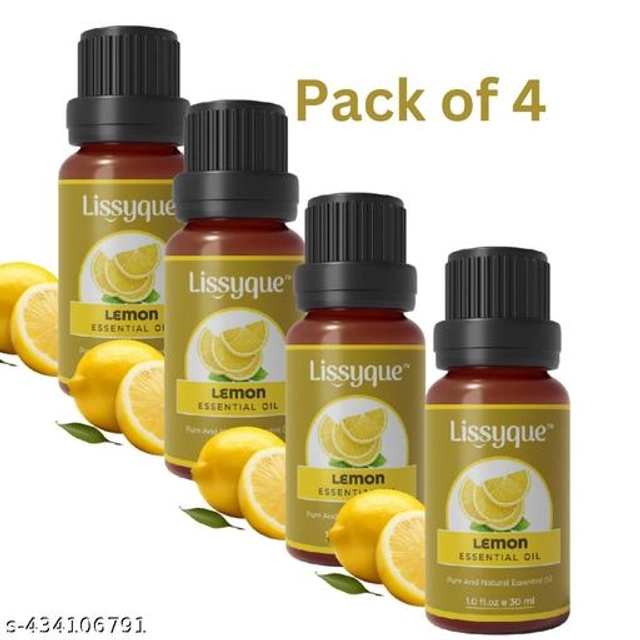  Lissyque Essential Lemon Essential Oil For Face, Hair Growth, Skin Whitening & Lightening, Nails, Home Cleaning, Soap Making, Lips, Diffuser & Aromatherapy. 100% Natural, Undiluted, Pure & Therapeutic Grade Essential Oil, 30 ml (pack of 4)