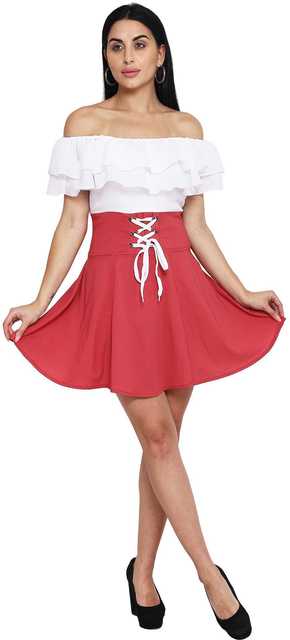 Stylish New Cotton Lycra Blend Women Solid Off Shoulder Dress (Pink, S) (ITN-79)