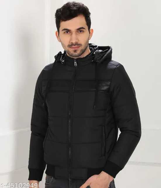 Trendy Nylon Full sleeves Jacket For Men (Black, L) (A-63)