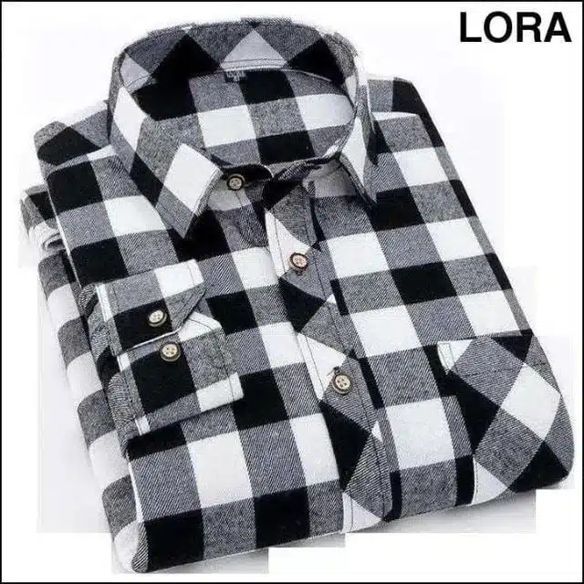Full Sleeves Checkered Shirt for Men (Black & White, S)