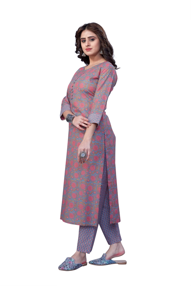 Cotton Blend Solid Kurta with Bottomwear for Women (Multicolor, S)