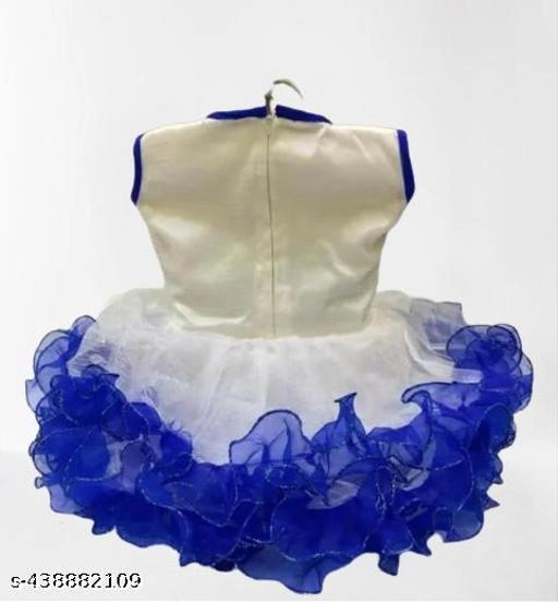 Net Frock for Girls (Blue & White, 0-3 Months)