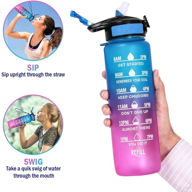 MINDFIT Unique and Premium Unbreakable Water Bottle 1 L with Motivational Time Marker, Leakproof Durable BPA Free Non-Toxic Water bottle for office,Water bottle for gym color as per availability(Pack of 1)