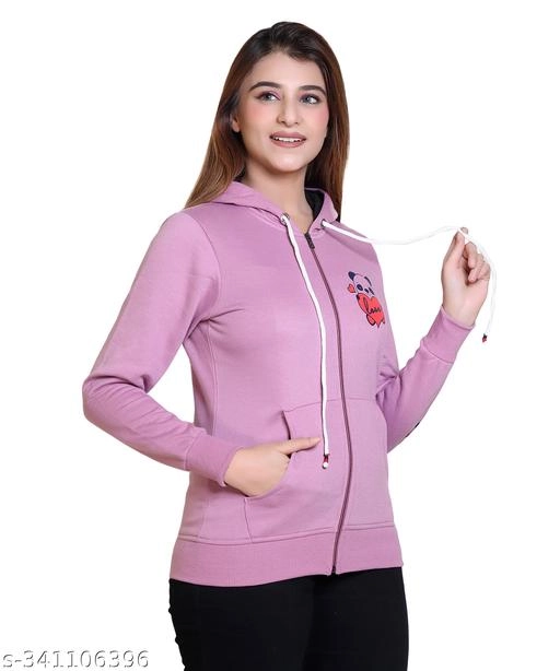 Fleece Printed Hoodie for Women (Purple, M)