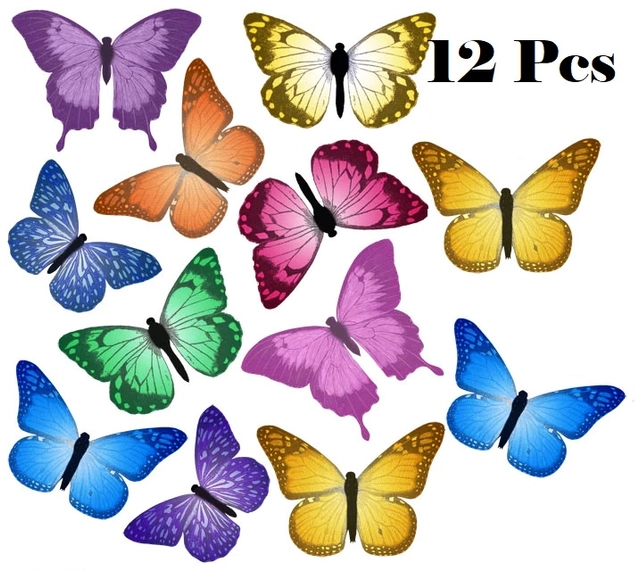 Plastic LED 3D Butterfly Wall Stickers (Multicolor, Pack of 12)