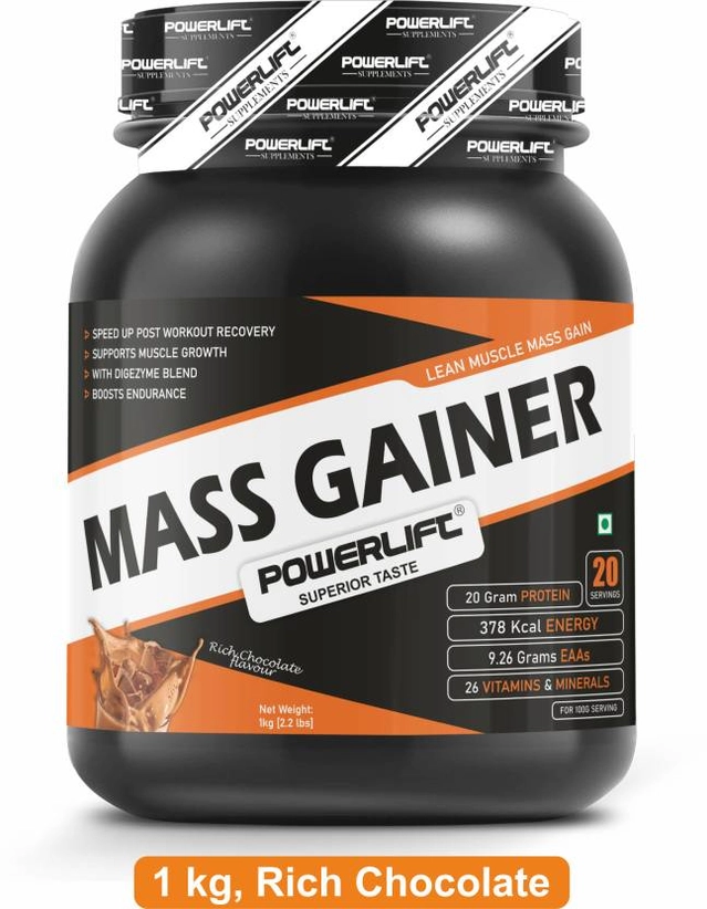 POWERLIFT For Lean Muscle Gain Protein Powder, with Multivitamins Weight Gainers/Mass Gainers (1 kg, Rich Chocolate) Pack of 1