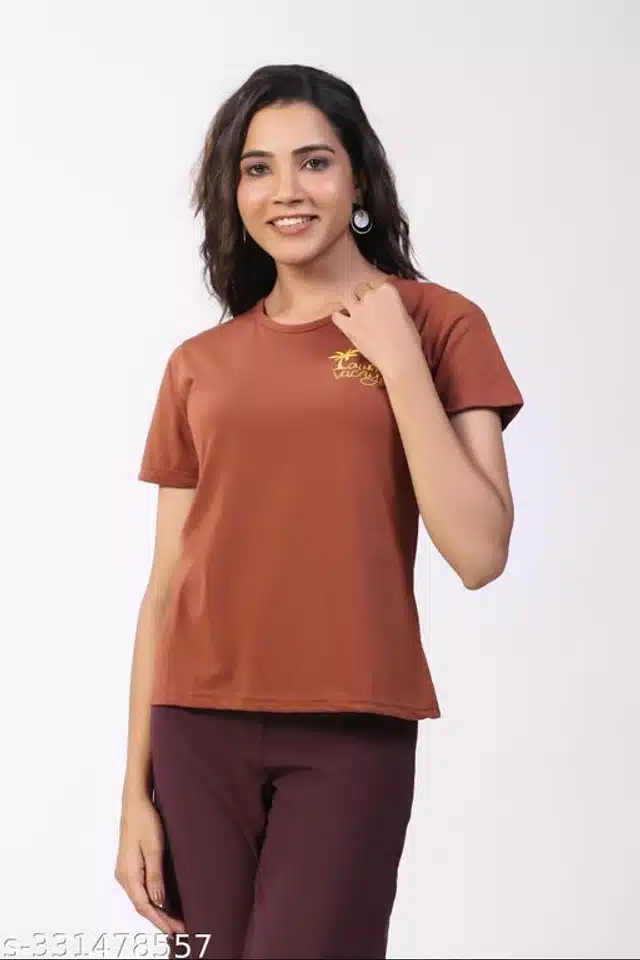 Half Sleeves T-Shirt for Women (Brown, S)