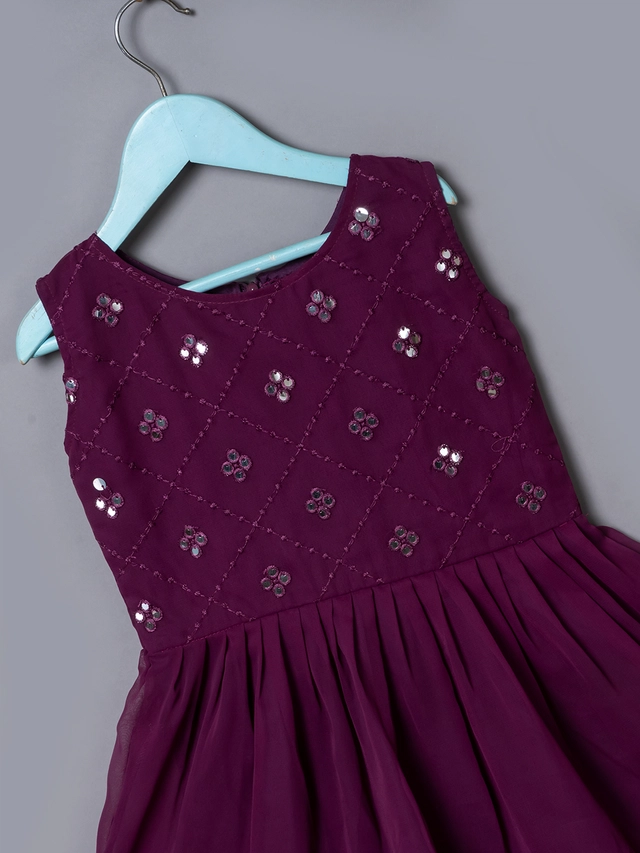 Rayon Sequinned Kurti with Sharara & Dupatta for Girls (Wine, 2-3 Years)