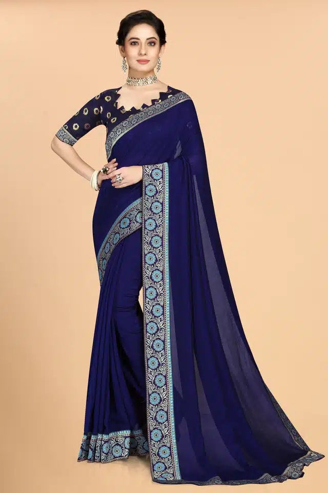 Embroidered Sarees With Unstitched Blouse for Women (Blue) (V16)