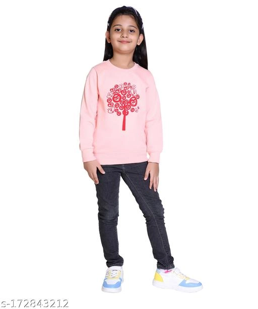 Woolen Printed Sweatshirt for Girls (Peach, 3-4 Years)