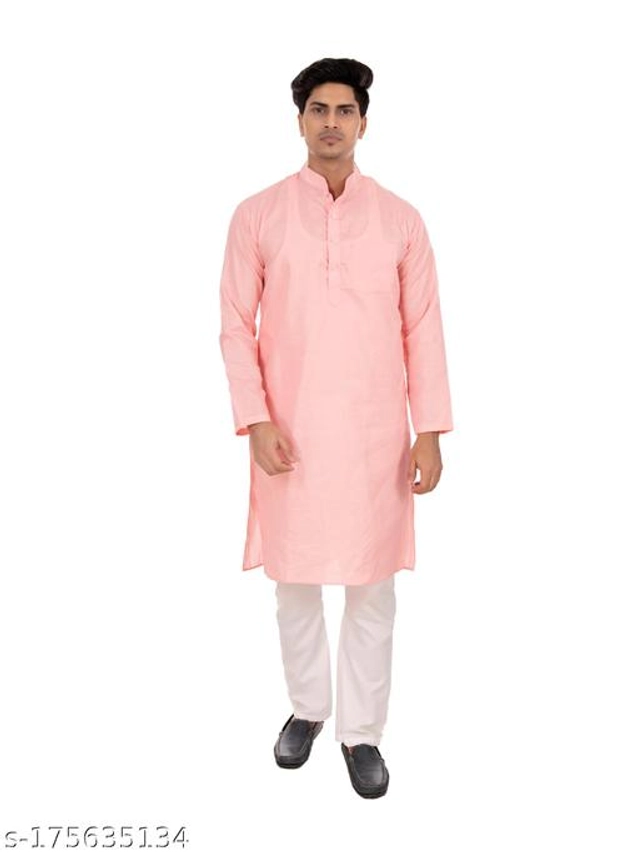 Cotton Blend Kurta for Men (Pink, S)