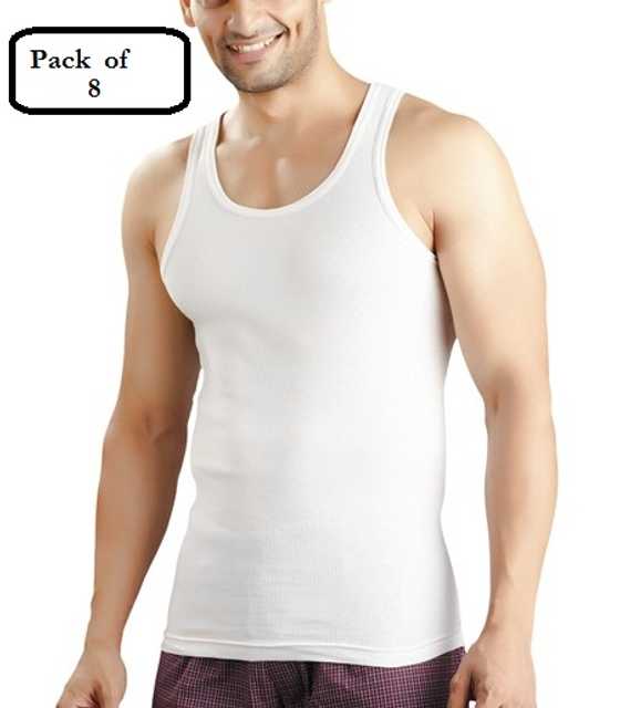 M/S Dalfa Cotton Vests For Men (Pack Of 8) (White, XXL) (D-1643)