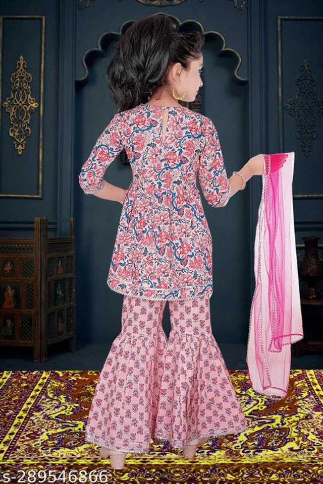 Poly Silk Kurta Sets for Girls (Pink, 2-3 Years)