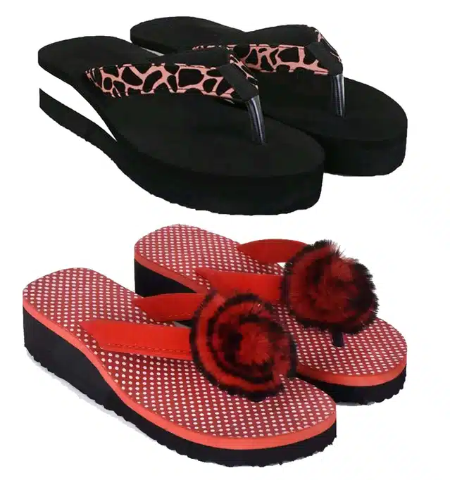Flipflop for Women (Red & Peach, 4) (Pack of 2)