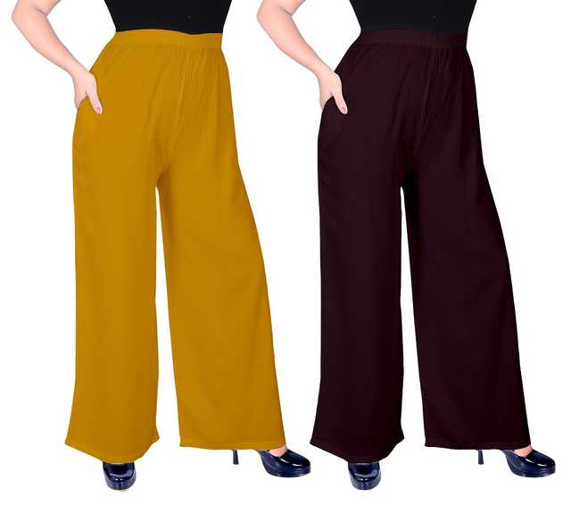 Mevaba Casual Viscose Blend Women Solid Palazzo (Pack Of 2, Mustard & Brown ) (SS-270)
