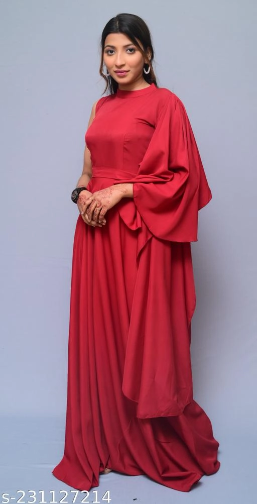 Crepe Solid Gown for Women (Maroon, XS)