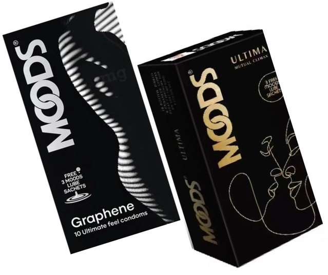 Combo of Moods 10 Pcs Graphene & 10 Pcs Ultima Mutual Climax Condoms with 3 Pcs Free Lube Sachets (Set of 2)