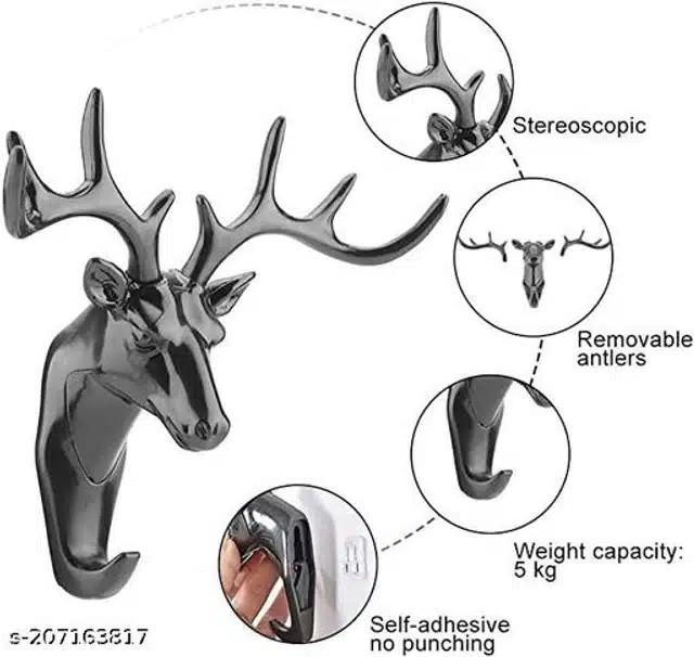 Deer Stag Head Key Holder (Black, Pack of 2)
