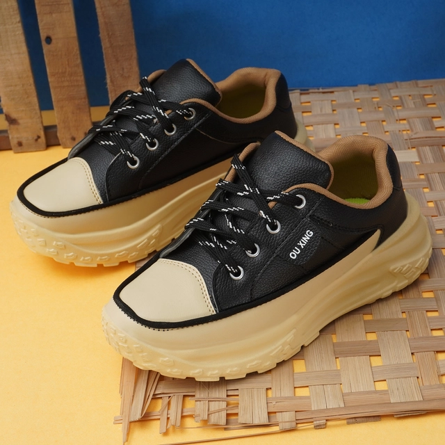 Sneakers for Women (Black & Beige, 3)