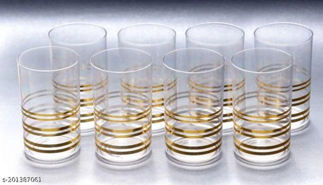 Plastic Water Glasses (Transparent, 300 ml) (Pack of 8)