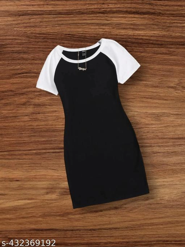 Cotton Blend Dress for Girls (Black & White, 3-4 Years)