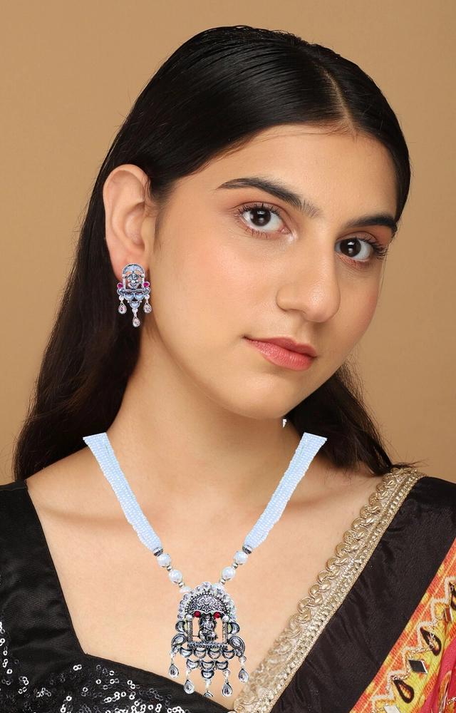 Designer Necklace with Earrings for Women & Girls (Multicolor, Set of 1)